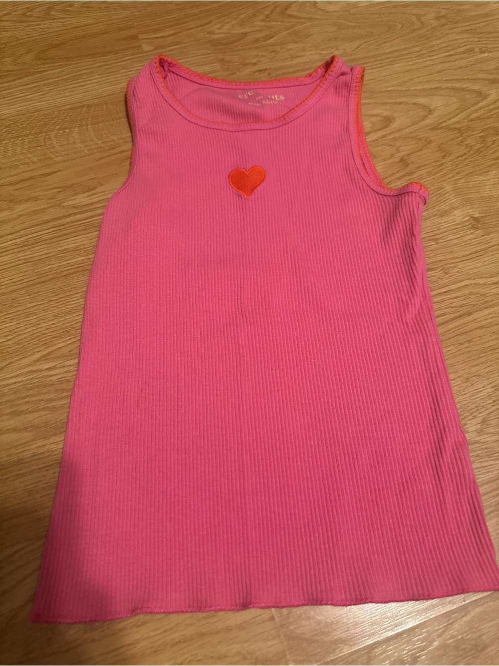 Girls' Pink Ribbed Tank Top with Heart Accent